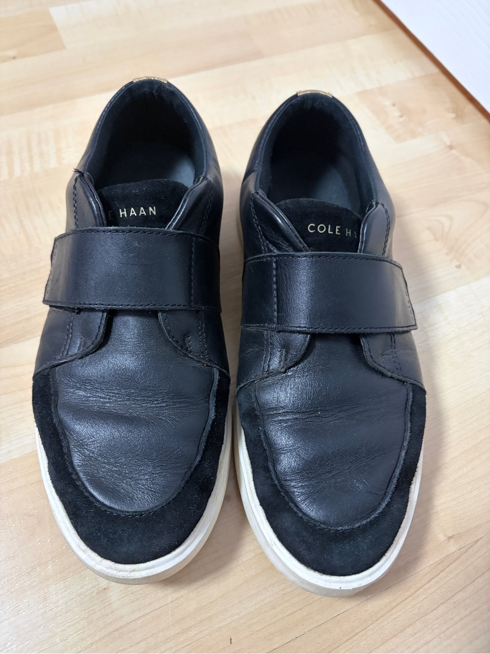 Cole Haan Black Leather & Suede Velcro Slip-On Sneakers